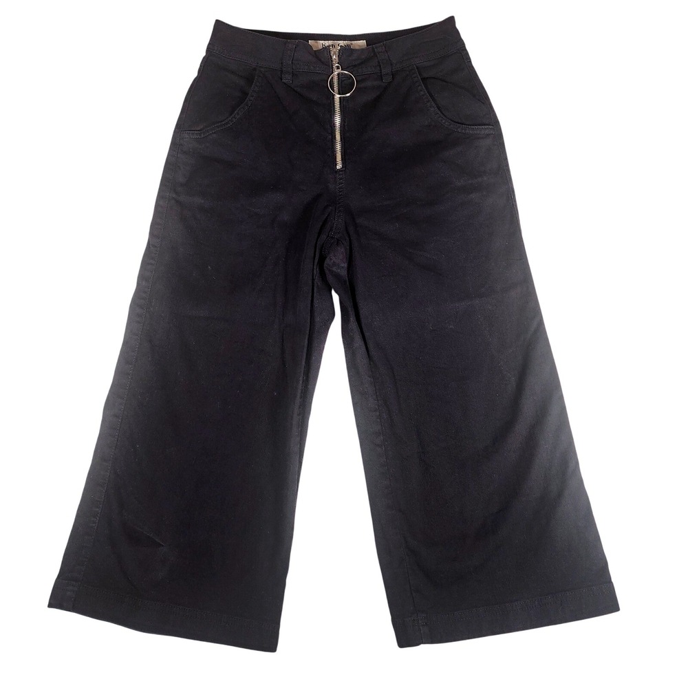 Kan Can Black Wide Leg Cropped Jeans High Waist Ring Zip Front Womens Size‎ 3